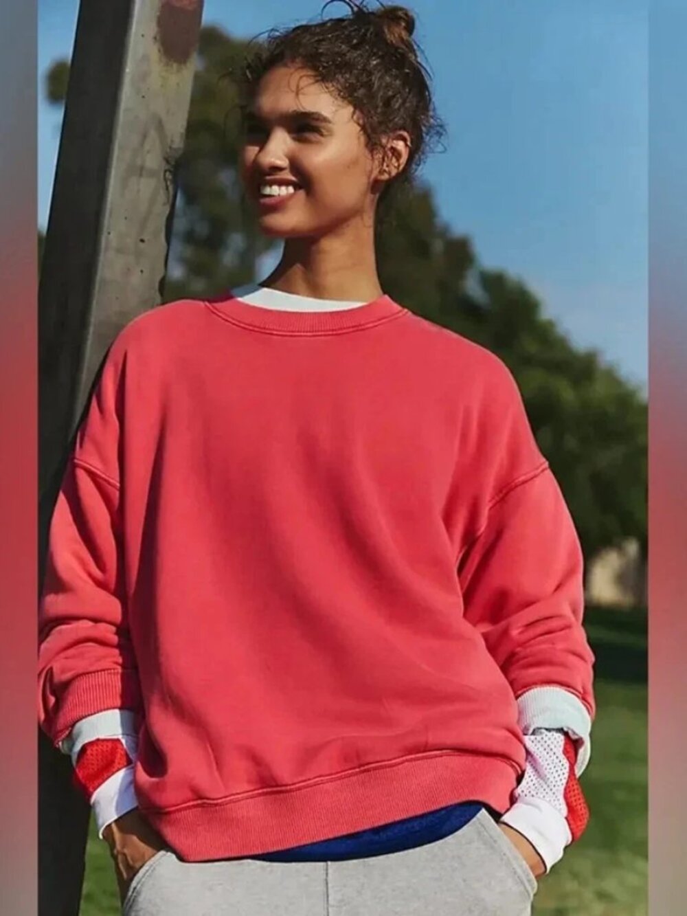 Free People Movement All Star Solid Pullover Crew Neck Long Sleeve Top XL